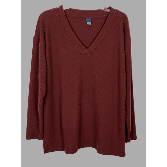 Old Navy Tops - Old Navy Womens V-Neck Long Sleeve Plush Tee Burgundy Sz Medium
